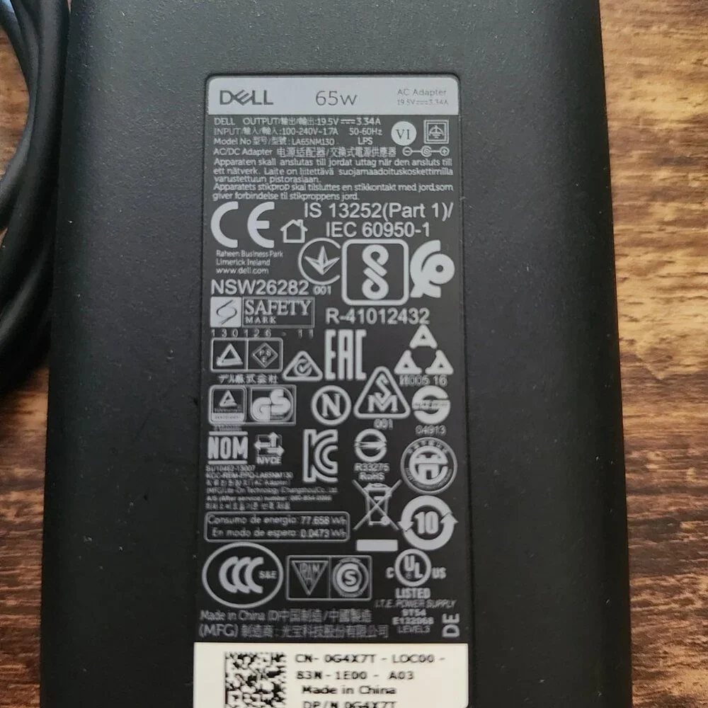 DELL OEM 65W/19.5V Laptop Charger w/ Big Barrell Adapter